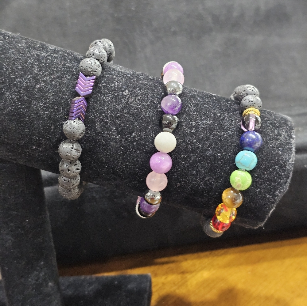 Set of Bracelets with Gemstone, Lava Rock, and Crystals - Picture 4 of 8